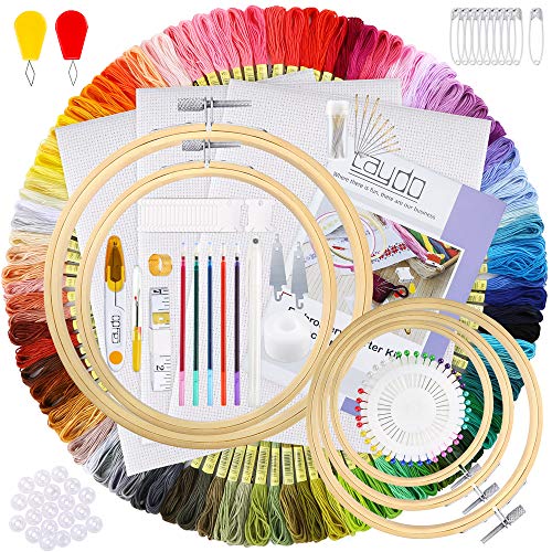 Caydo 244 Pieces Embroidery Kit with Instructions, 100 Colors Threads, 40 Sewing Pins