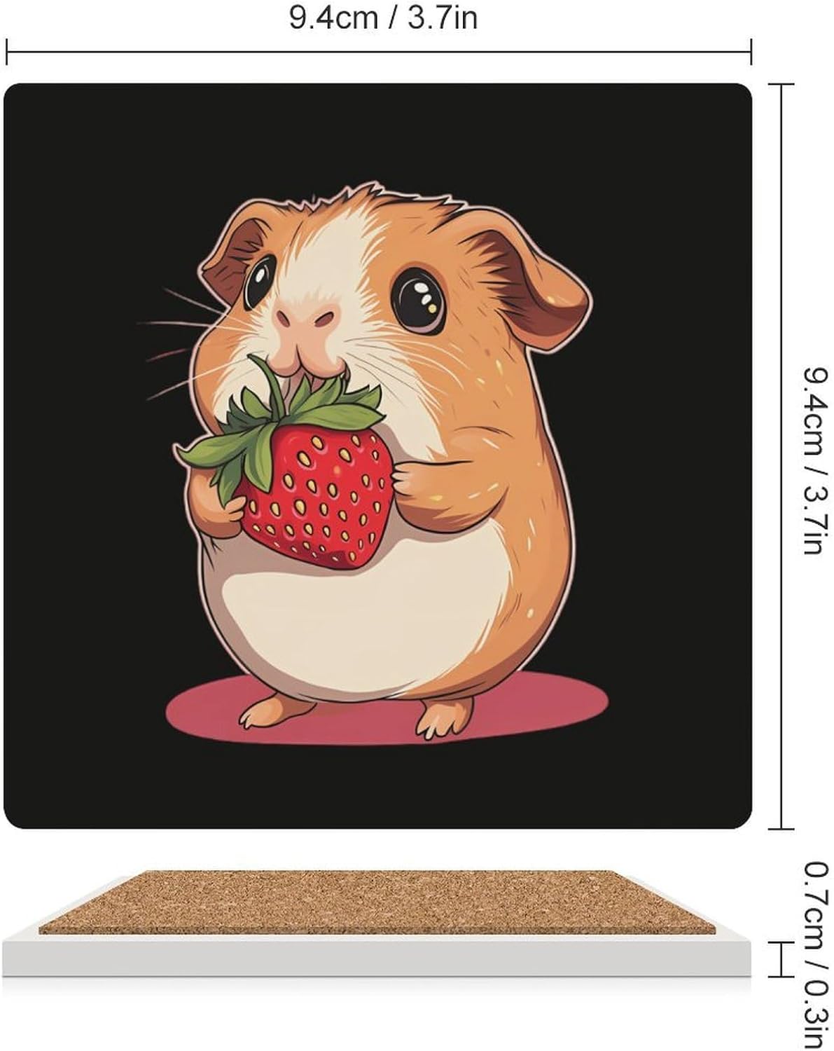 Cute Guinea Pigs Strawberry Funny Ceramic Coasters for Drink Absorbent Cup Holders Tabletop Protection