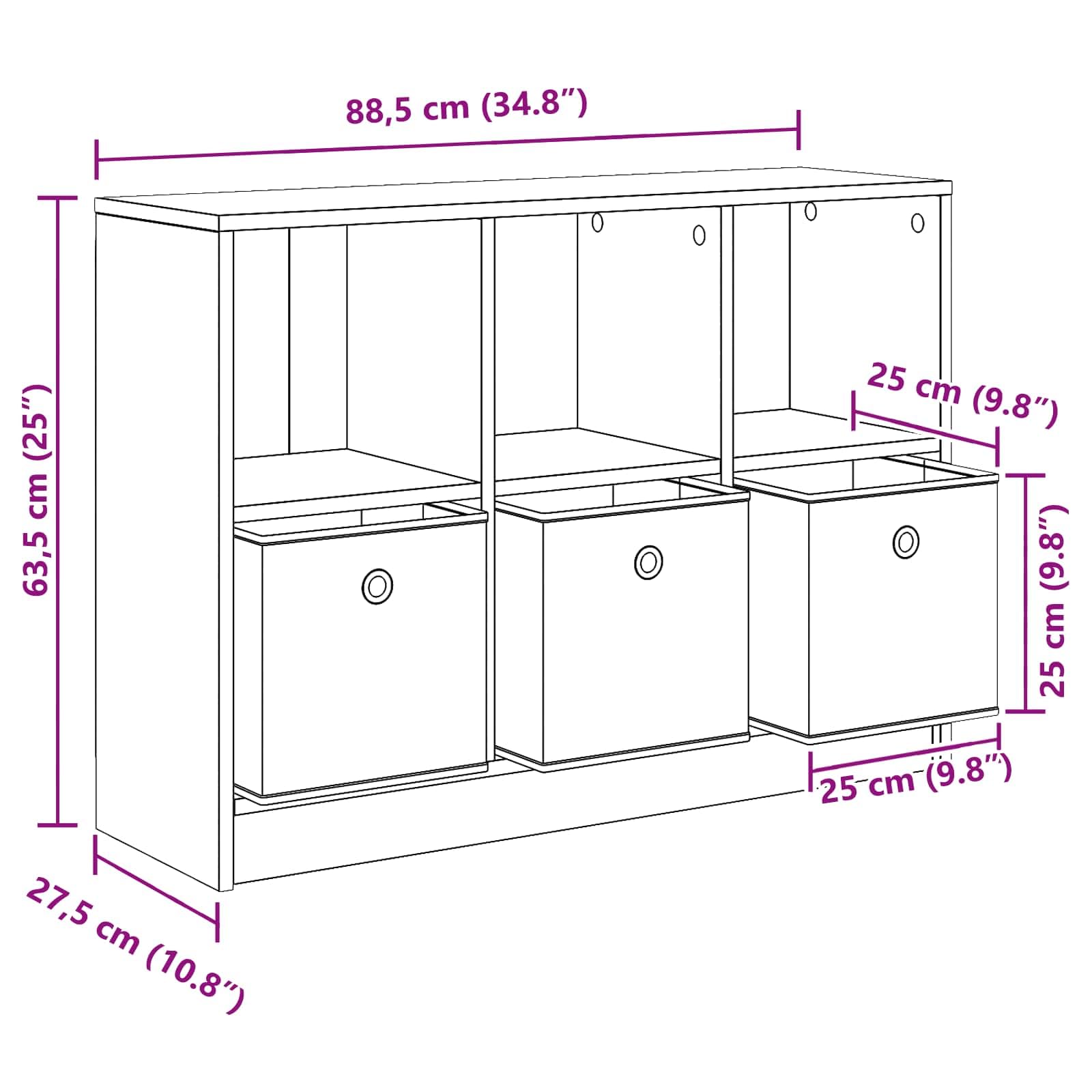 Buffet noir aspect chêne 88,5 x 27,5 x 63,5 cm avec 3 tiroirs, beaucoup d'espace de rangement pour salon, couloir, bureau, salle à manger et cuisine