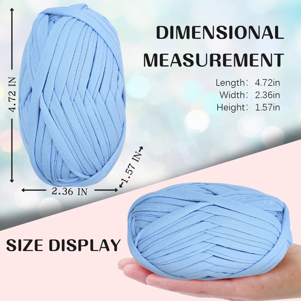 4 PCS T-Shirt Yarn Elastic Fabric Crochet Cloth Yarn for DIY Knitting Spaghetti Yarn Thick Knitting Yarn for Hand DIY Bag Blanket Cushion Crocheting Projects,Home Decor(Sky Blue) - Image 2