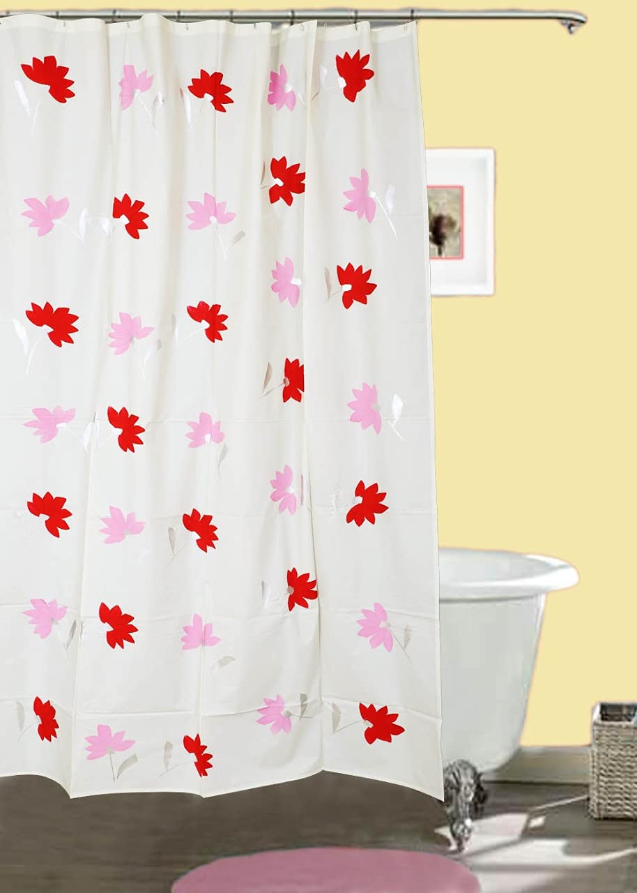 CASA-NEST PVC Waterproof PVC Semi Sheer Floral Shower Curtain, 7 Feet (1 Pcs), Size 54X84 Inch, Bathroom Curtain Sc Brus