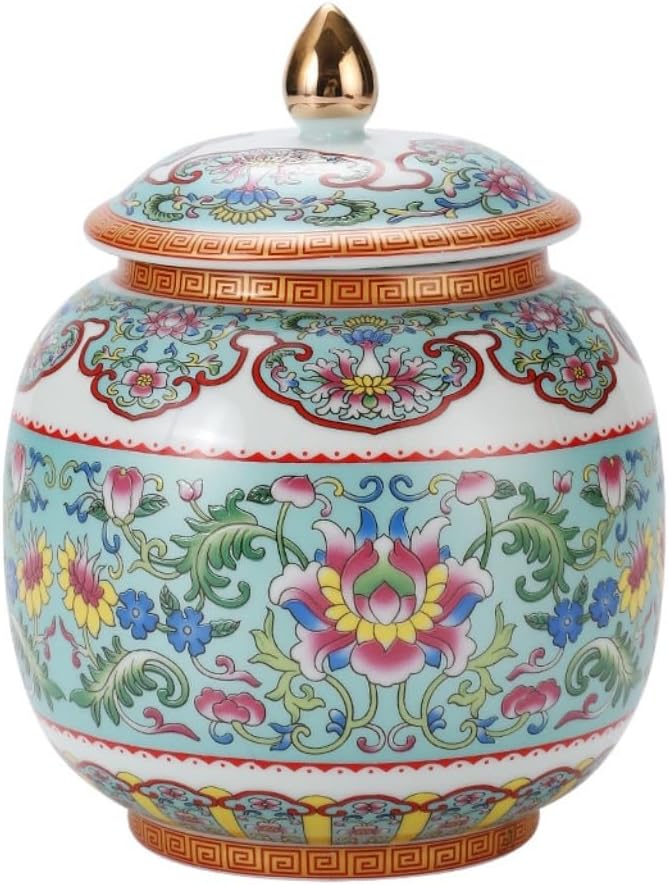 SONGCHAO Sugar Jar Ceramic Loose Tea Storage Jar Enamel Color Ceramic Chinese Retro Style Sealed Jar Kitchen Food Storage Jar Tea Canister (Color : A)