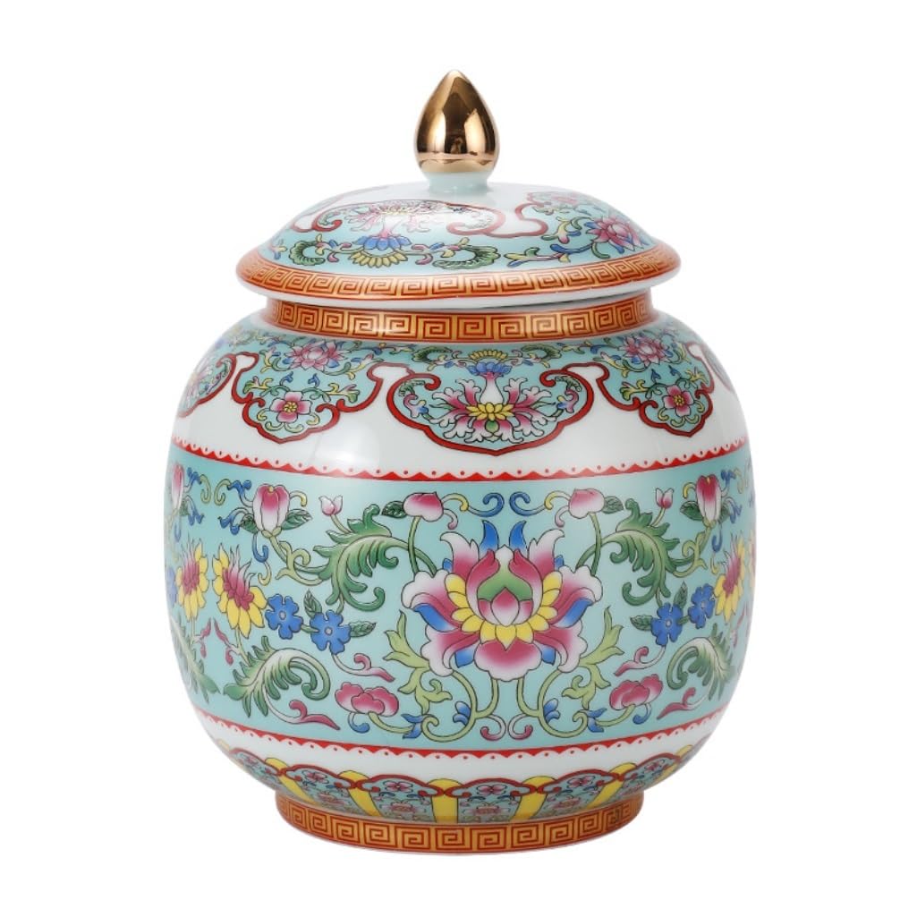 CMBSSTFC Słoik na cukier Ceramiczny sypki słoik do przechowywania herbaty Kolor emalii Ceramiczny chiński styl retro Zamknię słoik Słoik do przechowywania żywności w kuchni Pojemnik na herbatę (kolor: