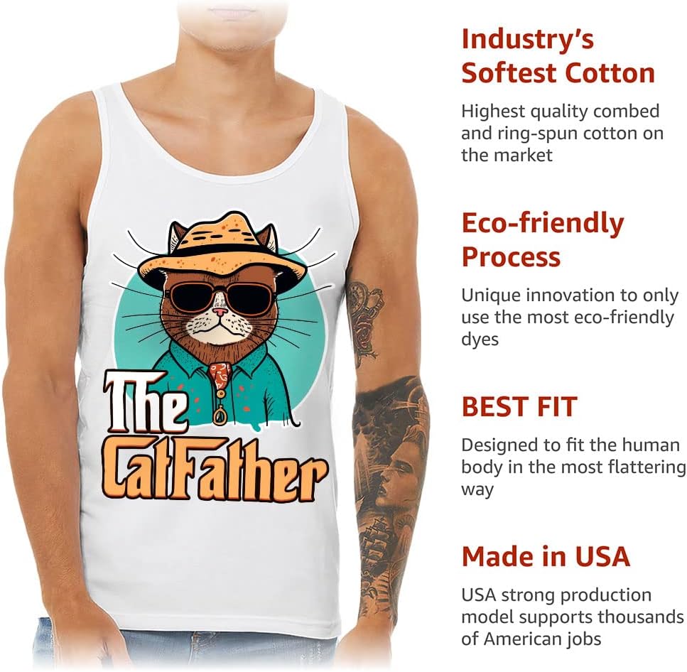 The Catfather Tank - Cat Graphic Workout Tank - Printed Jersey Tank