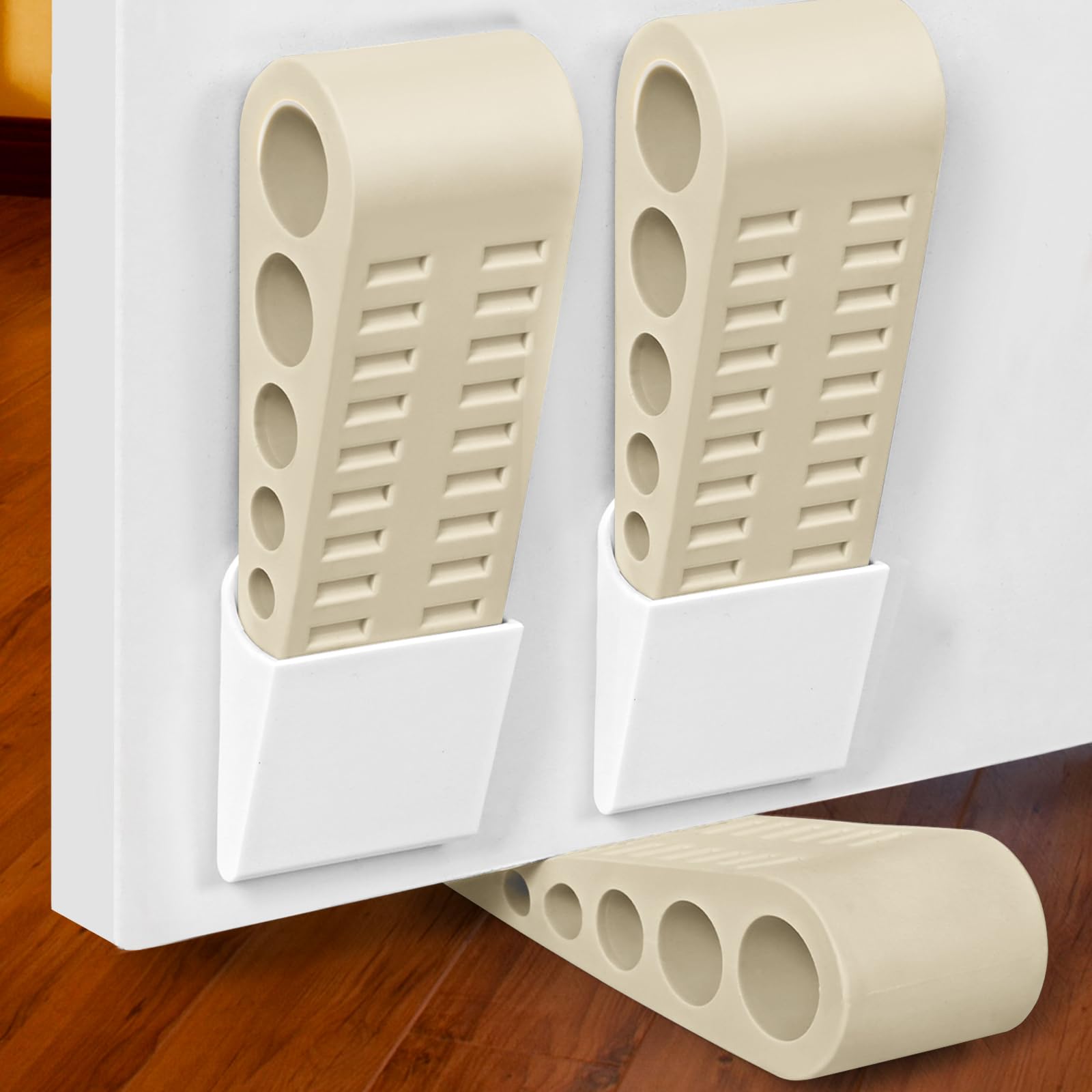 3 Pack Door Stops for Bottom of Door, Rubber Door Stopper Wedge with Holder, Door Holder to Keep Door Open, Wall Protector for Home & Office & School, Beige