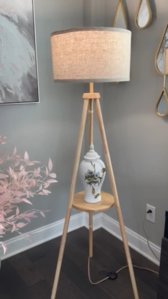 Lampada Da Terra A Treppiede Stile Nautico, Design Moderno, Struttura In Legno Nero E Alluminio, Altezza 127 Cm, Paralume Non Incluso - 2