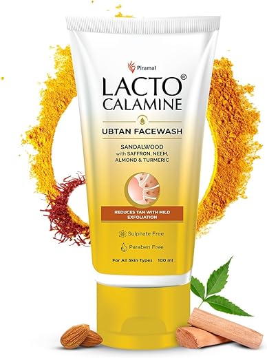 Lacto Calamine Ubtan Face Wash for Glowing Skin | Natural Face Wash with Sandalwood, Saffron, Neem, Almond & Turmeric | Exfoliating Facewash reduces Tan | Sulphate, Paraben Free…