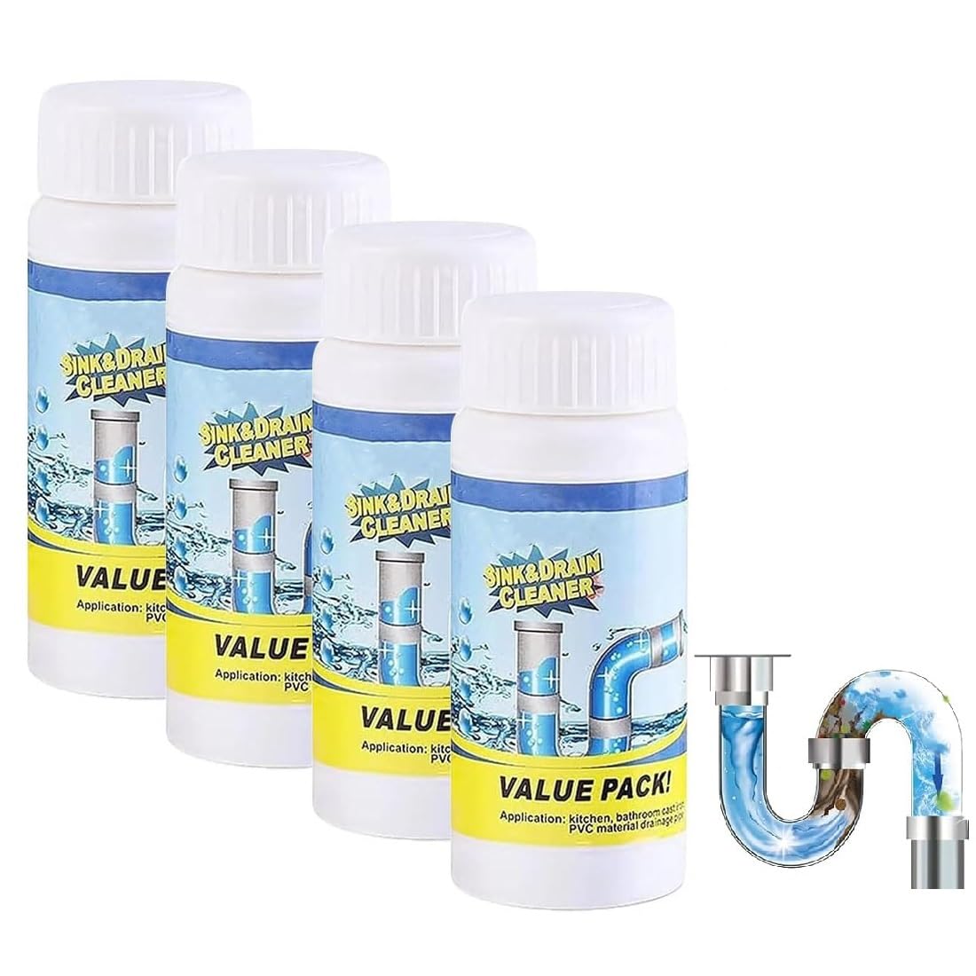 Rohrreiniger Extrem Stark, Abflussreiniger für Küche, Bad & Toilette Hochwirksamer Rohrreiniger Mit Aktivschaum, Toilettenreiniger Schnelle Reinigung (4PCS)