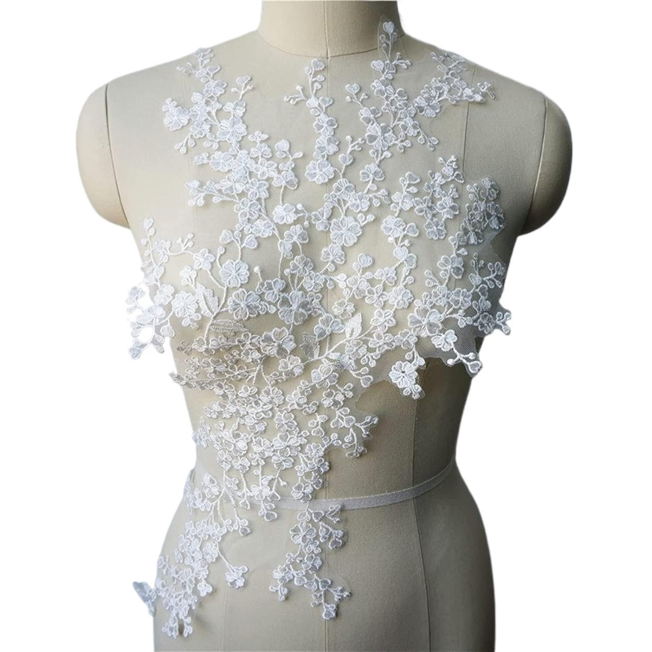 Lace Applique Floral Embroidery Sew On Patch for Wedding Dress White Embroidered Flower 30x59cm