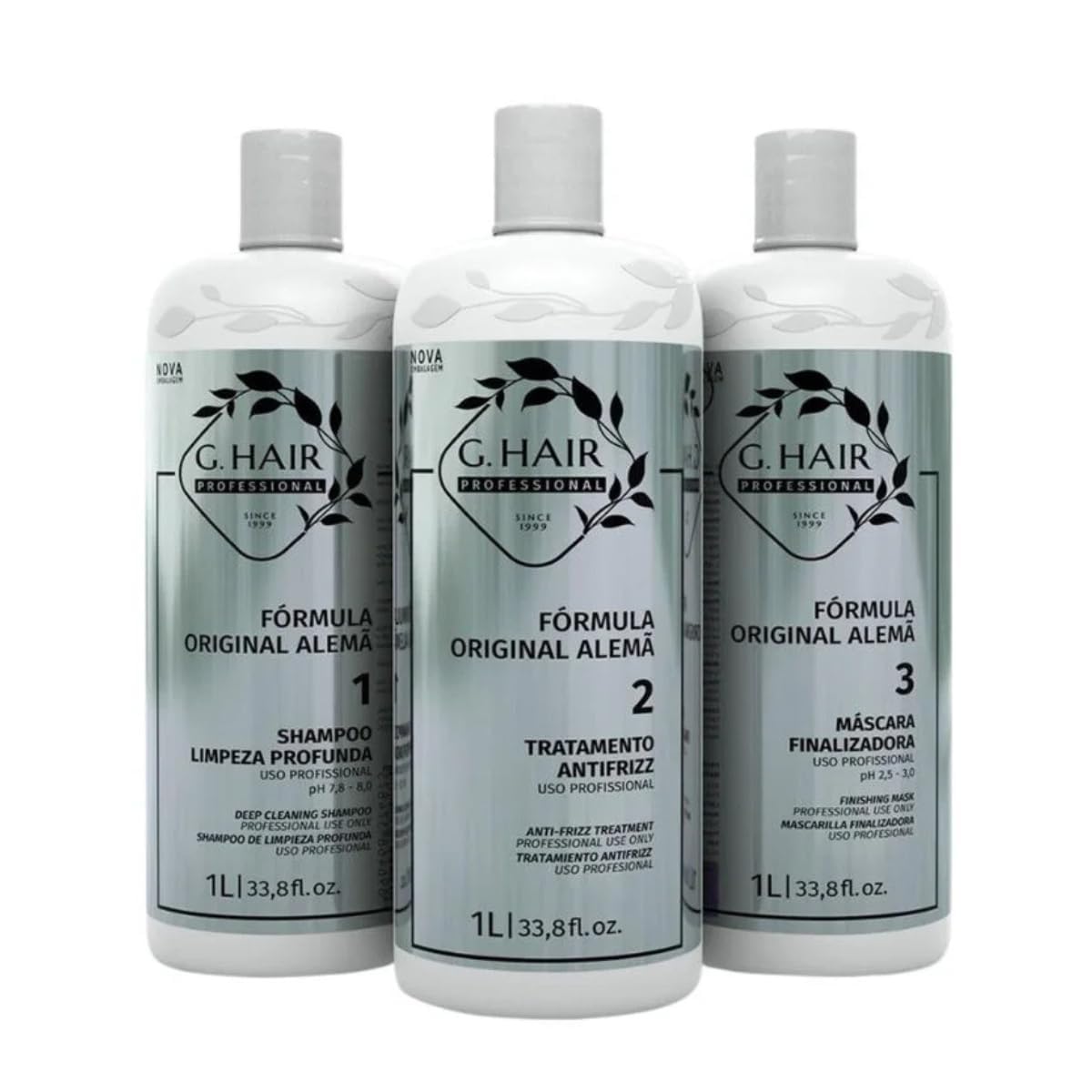 G.Hair German Formula Professional Keratin Treatment Kit, Anti-Frizz Hair Smoothing System, 3-Step Set, 33.8 fl oz