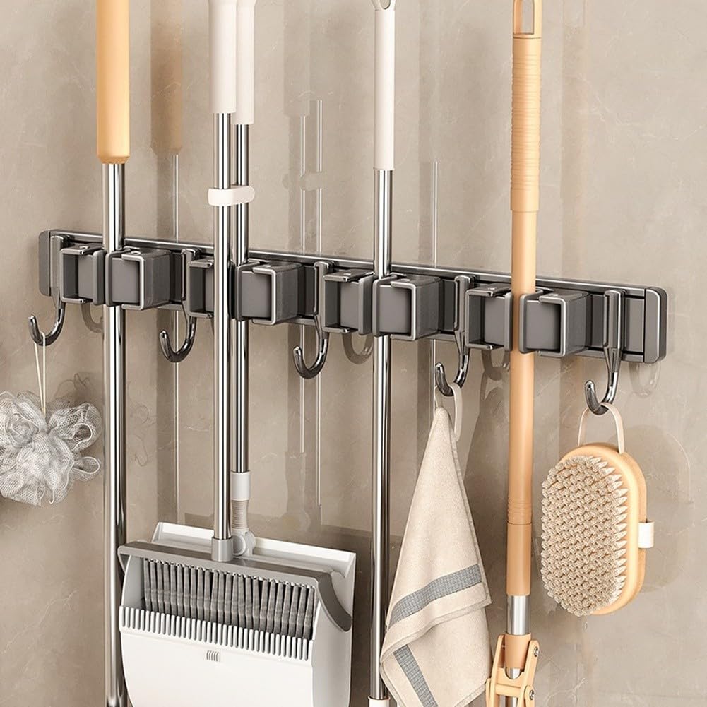 Fauhapyway para soporte Escoba Pared Sin Perforar Organizador Baño para(five)