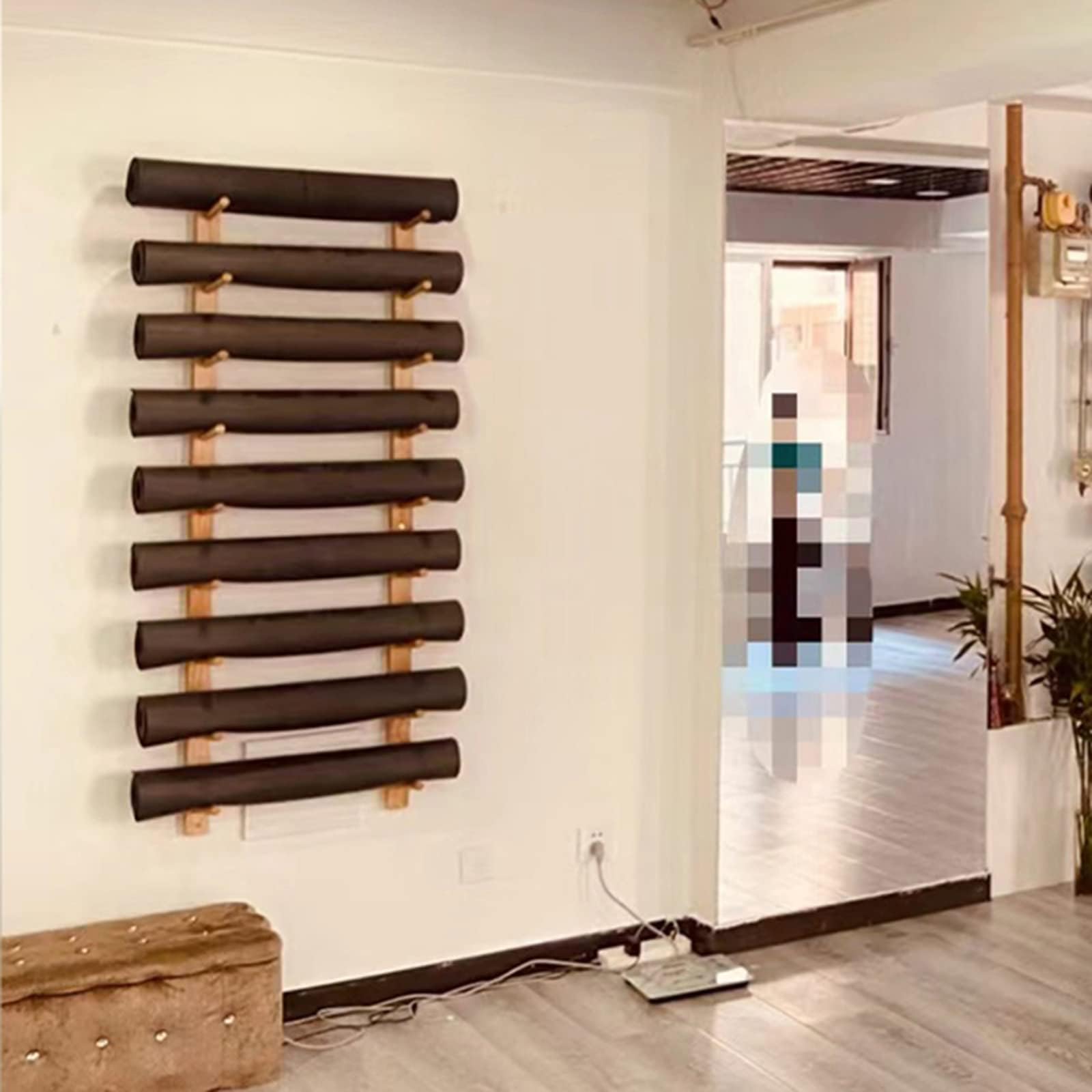 Supporto da parete in legno per tappetino da yoga, per riporre