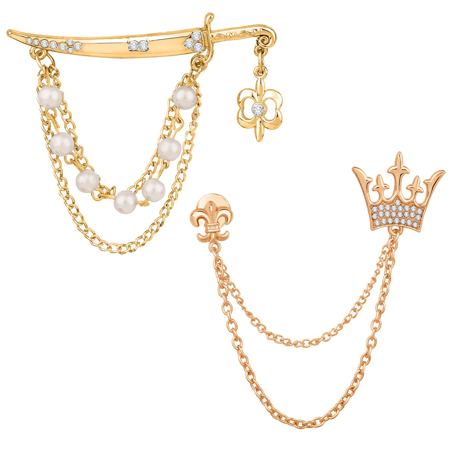 Mahi Combo of Crown and Sword Shaped Layered Chain Wedding Brooch with White Crystals, Artificial Pearls for Men (CO1105461M) (B0BKT3DSL2) Amazon Price History, Amazon Price Tracker