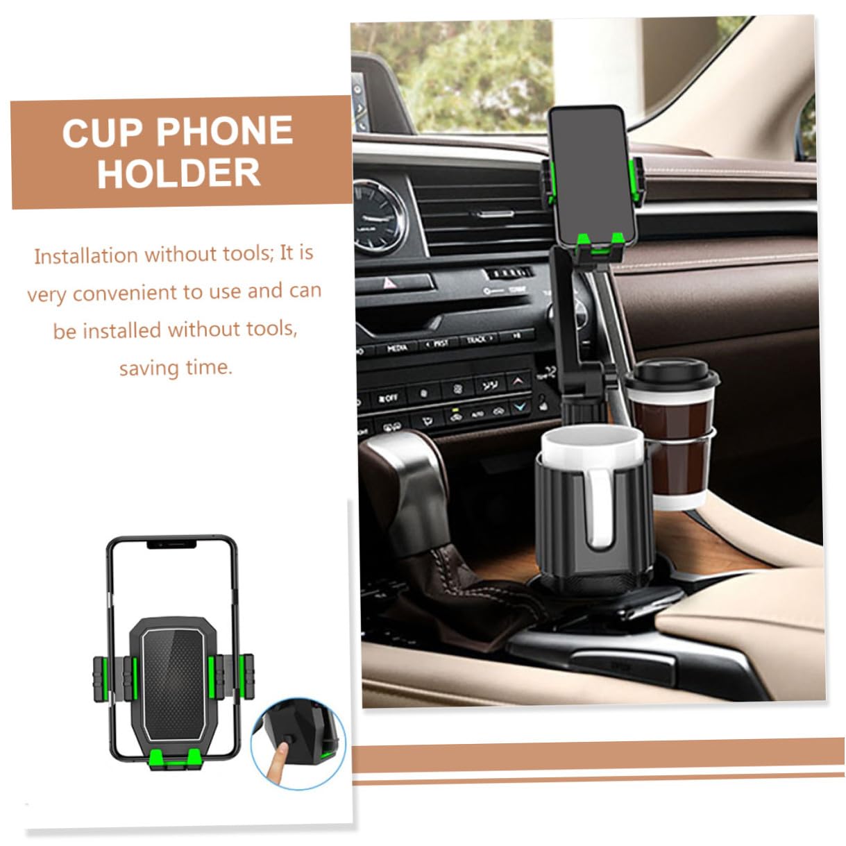 TOPBATHY Soporte para Teléfono con Diseño Material Abs y Metal y Portavasos para Coche Adecuado para Conducción y Carrito de Golf