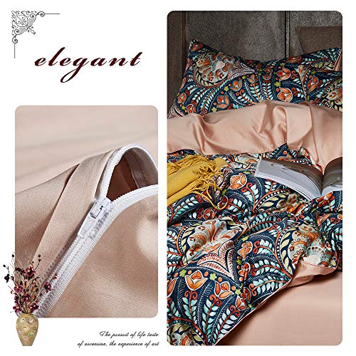 VM VOUGEMARKET Medallion Duvet Cover Set King Boho Paisley Print Bedding Set 3 Pieces Sateen Cotton Rustic Bohemian Comforter Cover with Zipper Ties