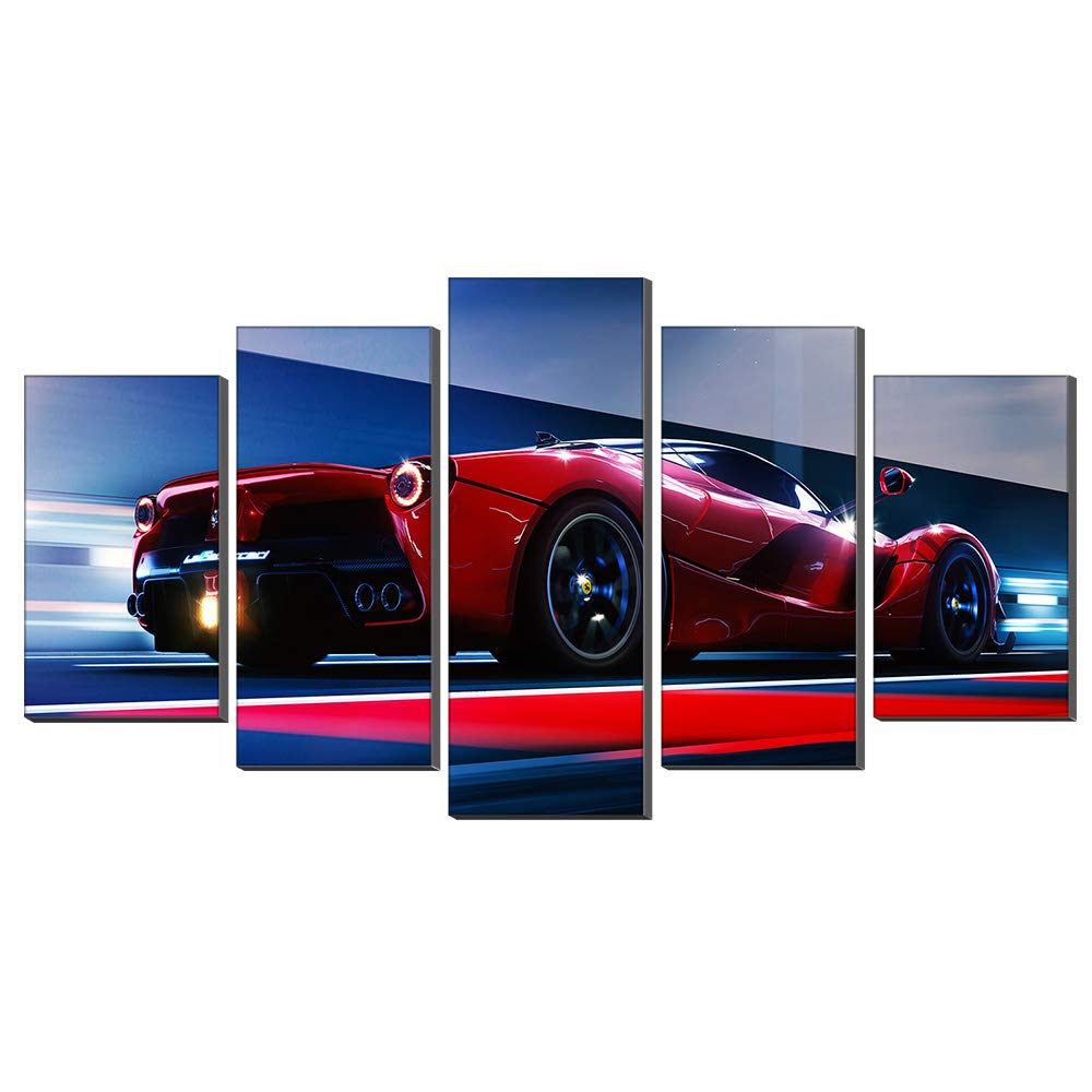 Toile Ferrari voiture de sport rouge 5 panneaux déco salon 75x150cm