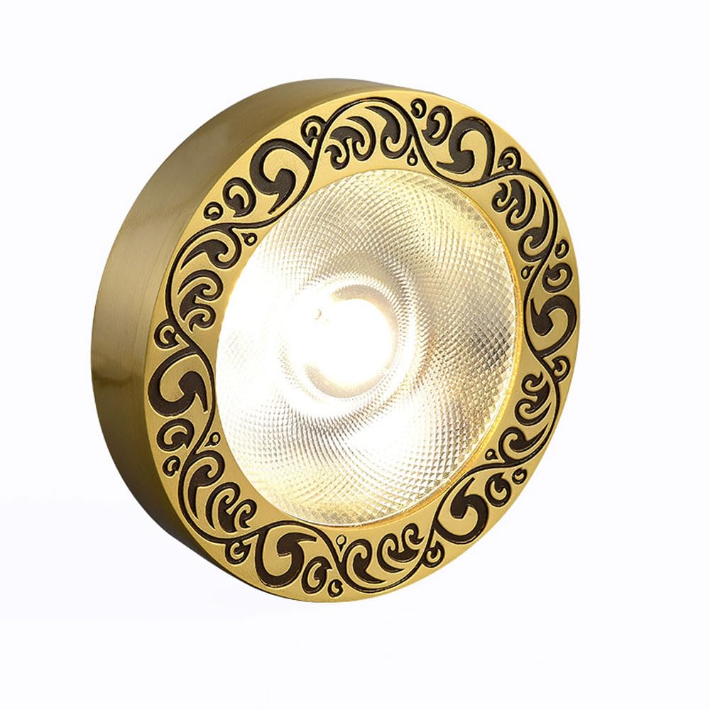 WOTZOV 5W Small Ceiling Light Surface Mount Spotlights Integrated Anti-Glare LED Flat Panel Downlight Fixture with Brass Finish for Living Room Bedroom Restaurant Cafe Flat Lightin