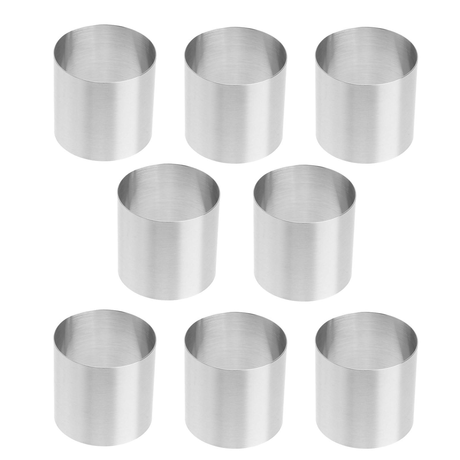 SHINEOFI Moules à Pâtisserie Ronds Réutilisables Lot de 8 en Acier Inoxydable Anti-Traces, pour Mini Gâteau Mousse et Desserts