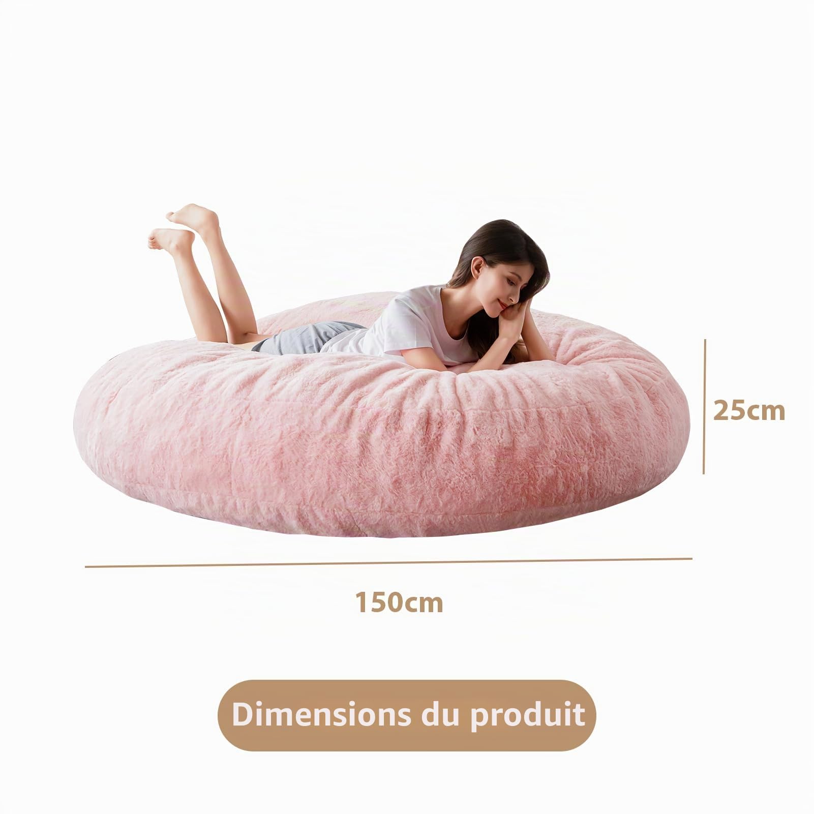 MAXYOYO Lit pouf poire - Convertible - Se replie de fauteuil pouf poire en lit - Grand canapé avec housse en peluche et rembourrage moelleux inclus pour adulte, invité (Rose, 150 x 150 cm)