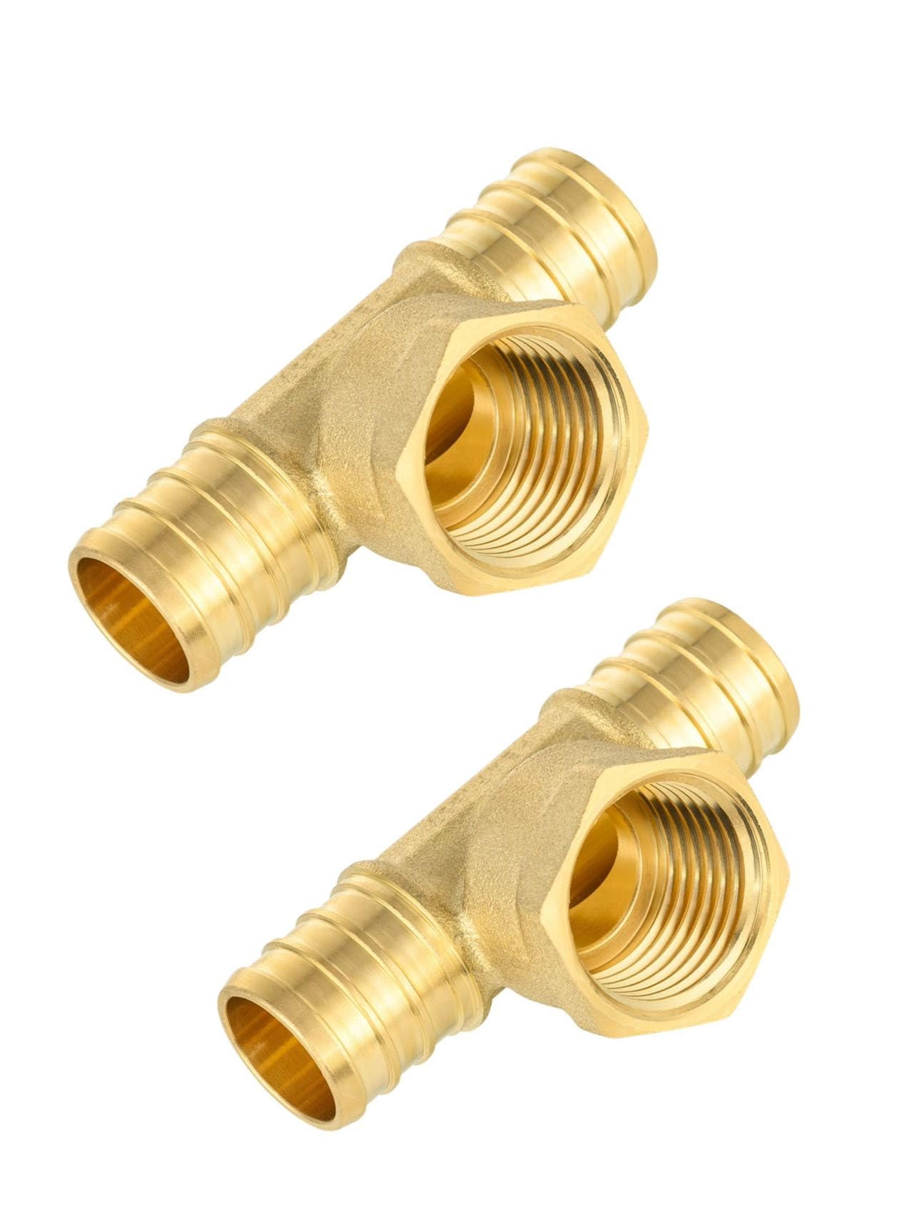 Paquete de 2 adaptadores en T NPT hembra EFIELD de 3/4 pulgadas Pex x 3/4 pulgadas Pex x 1/2 pulgadas, accesorios de fontanería de latón engarzado Pex, ASTM F1807, NSF/ANSI 61