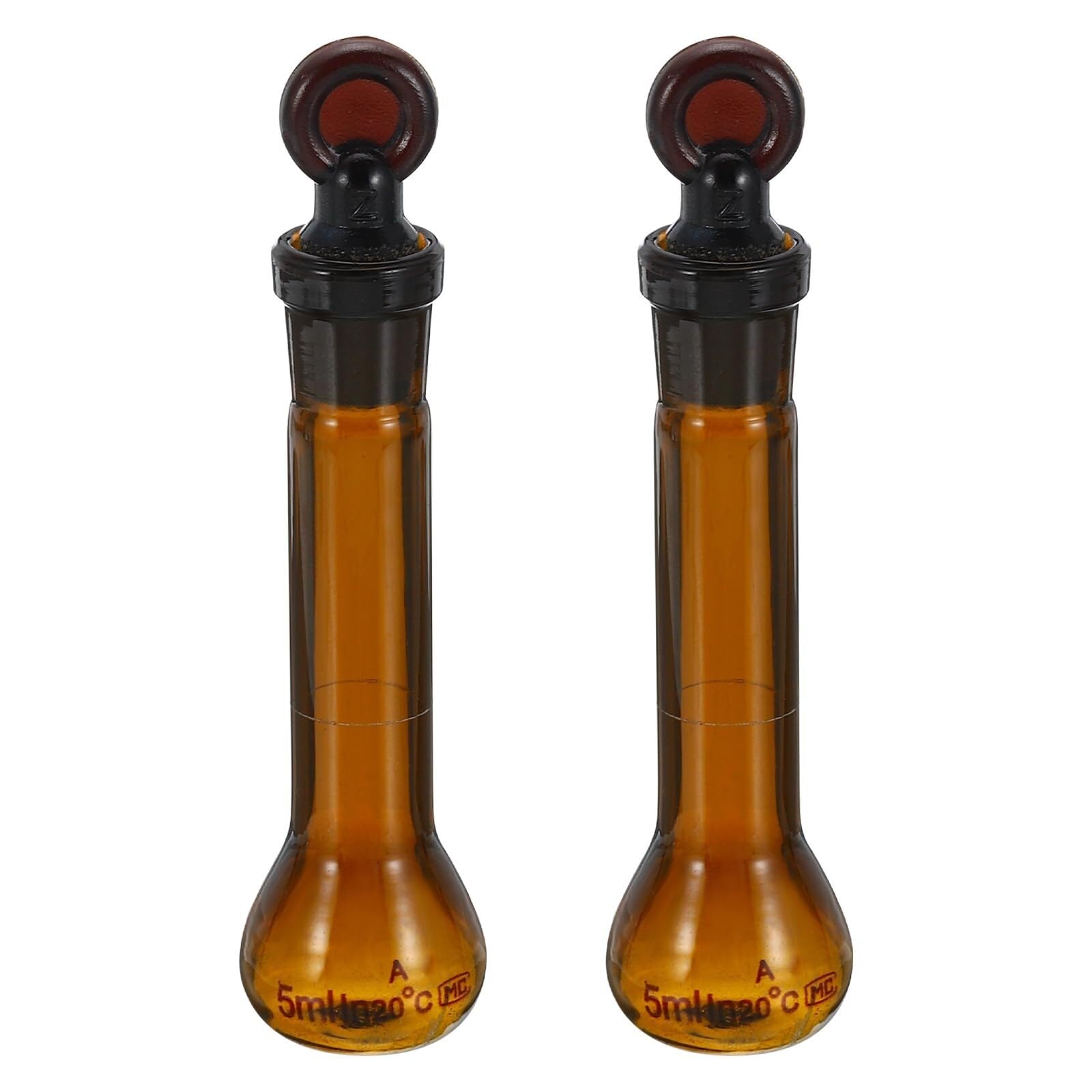 Matraz aforado 5ml, 2 Piezas Vidrio Borosilicato con Tapón de Vidrio, Alta Precisión para Experimentos de Laboratorio, Ámbar