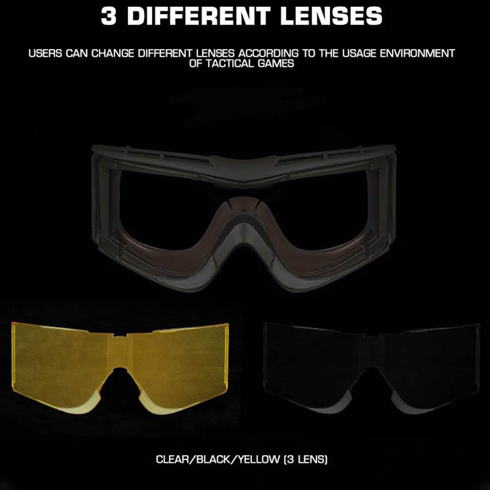 W810 Lunettes Tactiques Airsoft Lunettes de Sécurité Anti-buée Lunettes Chasse Cyclisme