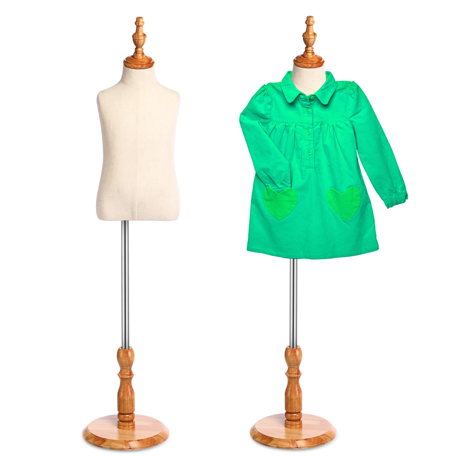 2 Pcs Kid Dress Form Old Adjustable Toddler Clothes Mannequins Children's Mannequin with Wooden Base for Window Counter Studio Clothing Store Display (3-4 Years)