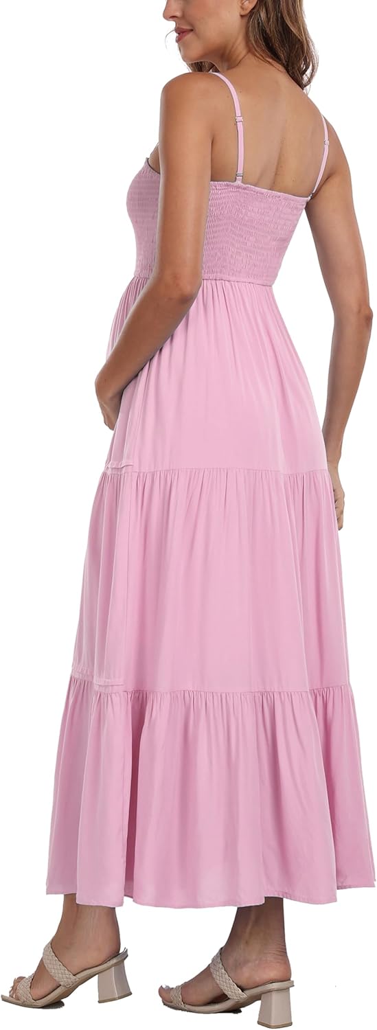 Maternity Casual Summer Maxi Dress with Removed Strap, Stapless Bohemian Beach Long Photoshoot/Baby Shower Dresses