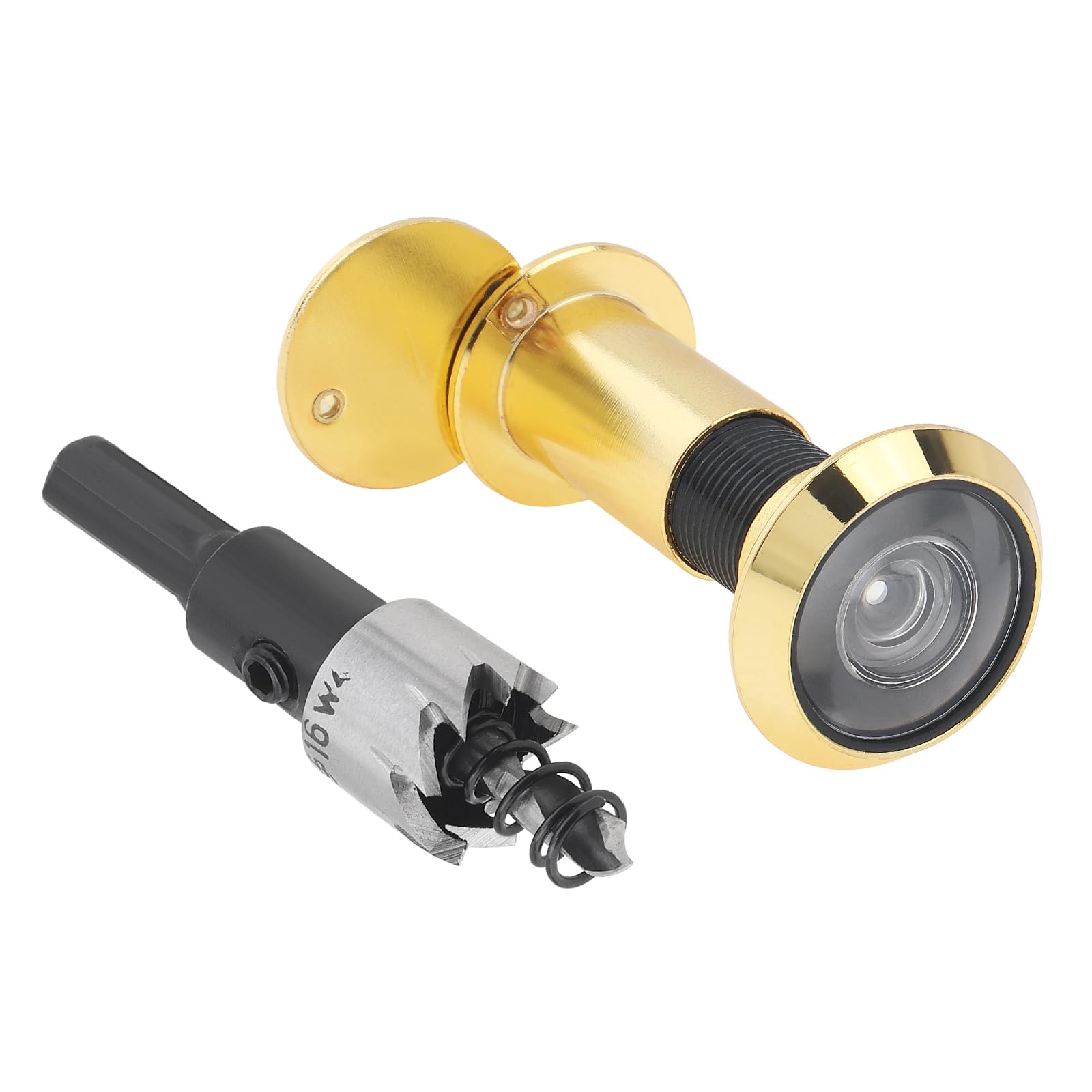 HOJLKLD Door Viewer, 16mm Brass Door Peephole with 16mm (5/8") Drill Bit for 35mm to 60mm (1-3/8" to 2-3/8") Doors