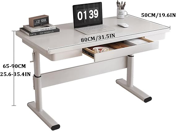 Adjustable Height Standing Desk， Sit Stand Up Computer Desk Laptop Desk With Built-in Storage Drawer, Portable Raising Laptop Computer Table For Home, Office, Classroom, White Carbon Steel Frame