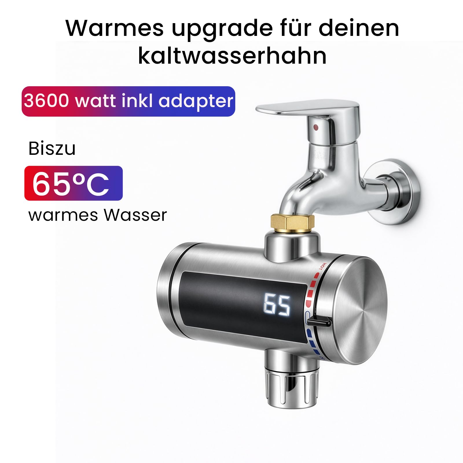 Elektrischer Universal Durchlauferhitzer – Kompakt Sofort Warmes Wasser Im Außenbereich Wasserhahn Für Draußen Garten, Garage, Outdoor Dusche, Werkstatt, Camping Dusche Etc. | 220–240 V