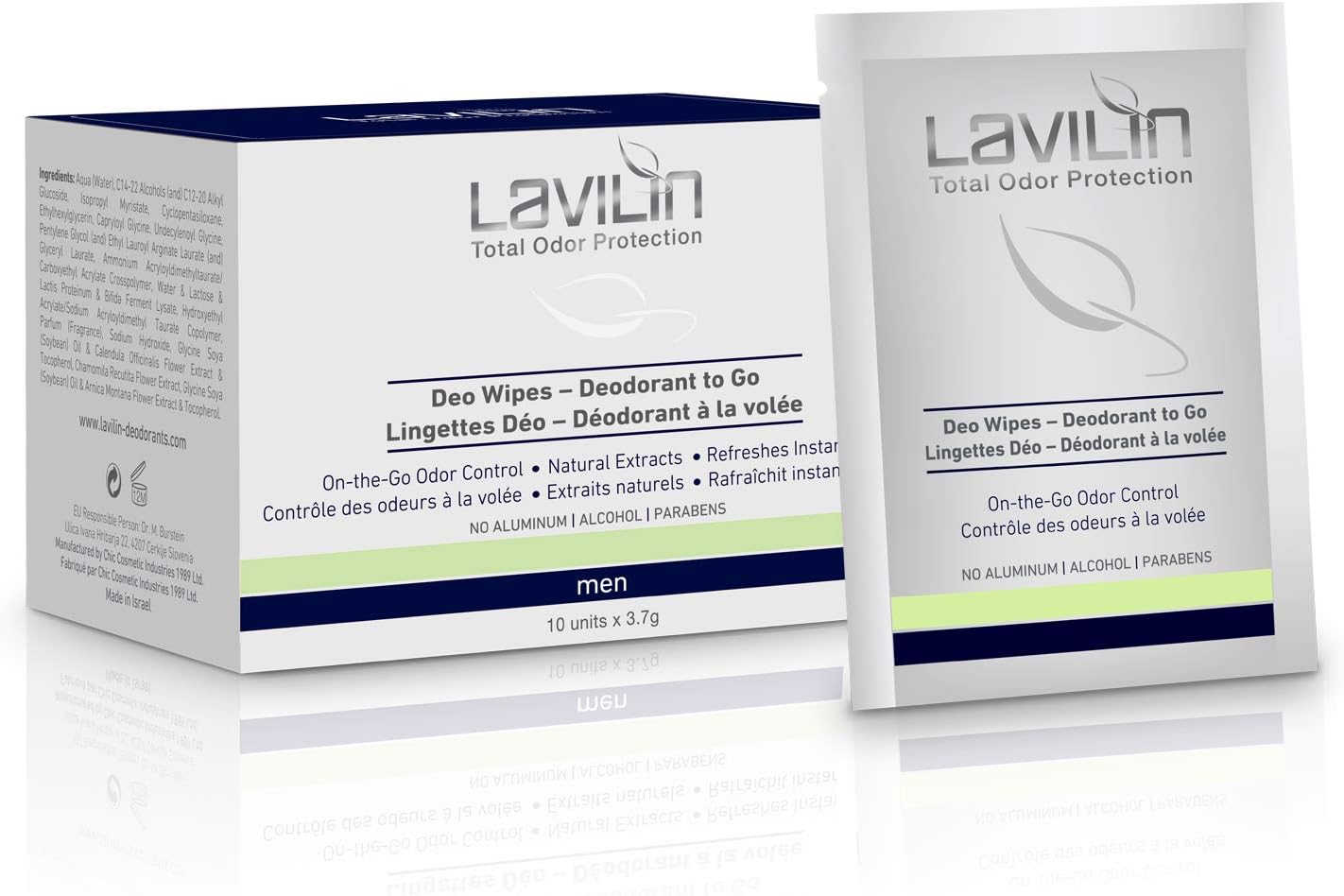 LAVILIN Deodorant Wipes To Go For Men, 10 CT