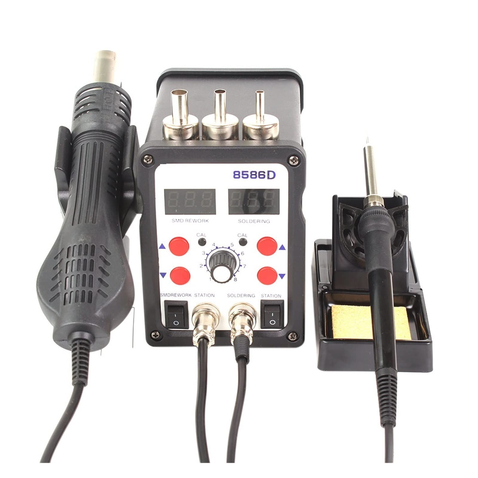 Stacja lutownicza, 2 w 1 SMD Stacja lutownicza lutownicza pistolet gorącego powietrza 858 6D ESD BGA Narzędzie do lutowania przeróbki lutowniczej,Wygodna, dokładna i stabilna(SET-4)