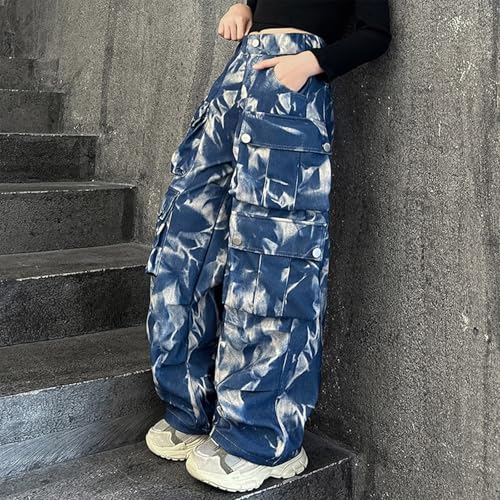 Girls Bggy Tie Dye Jeans Summer Casual Elastic Waist Loose Chic Sreetwear Wide Leg Denim Pants with Pockets for 5-16 Years4