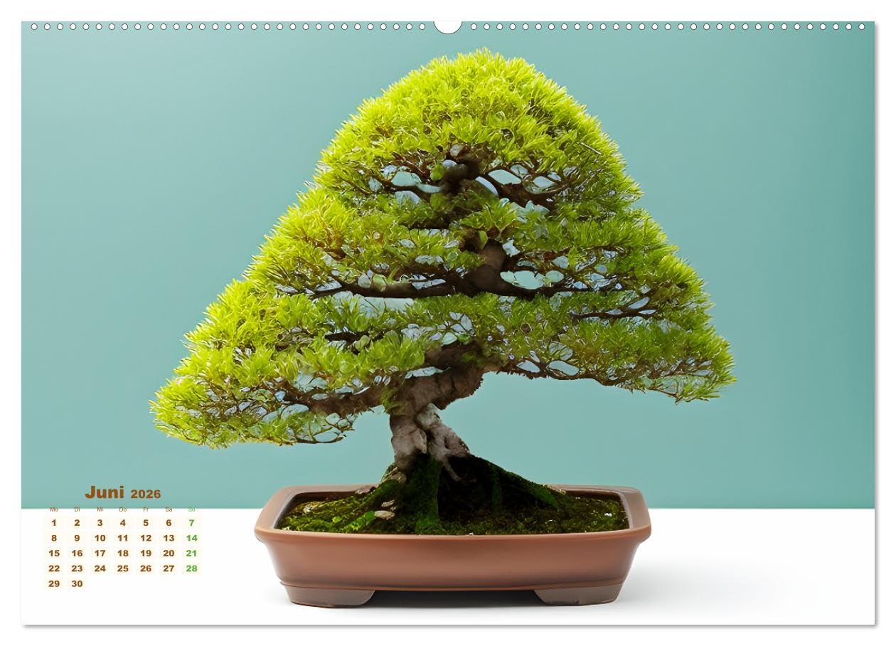 Täuschend echt KI-Bonsais (hochwertiger Premium Wandkalender 2026 DIN A2 quer), Kunstdruck in Hochglanz: Bonsaibäume stellen ursprünglich eine ... und Kunstform dar. (CALVENDO Natur)