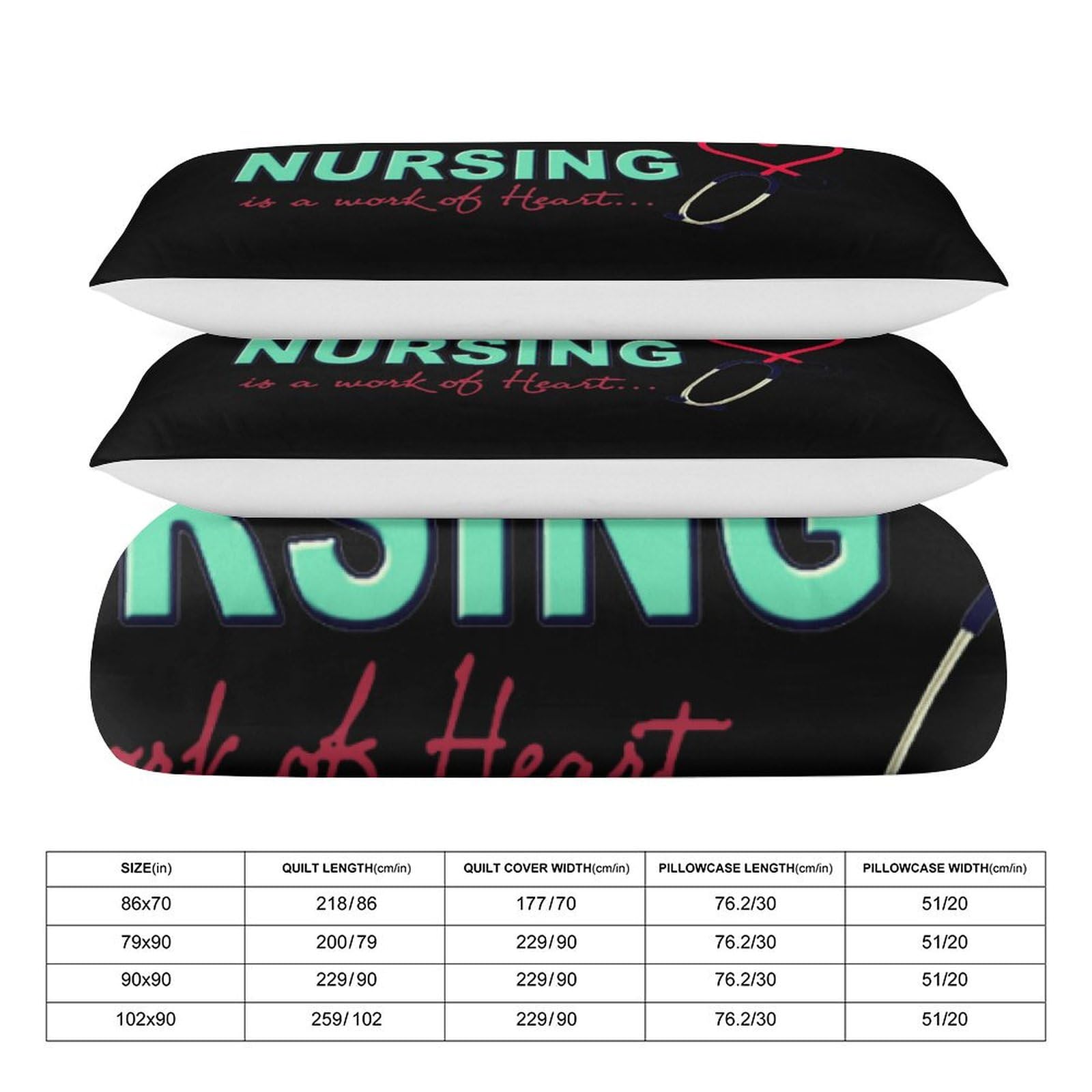 Nurse Nursing Work of Heart Bedding Comforter Sets 3 Pieces Lightweight Bed Set 1 Duvet Cover and 2 Pillow Shams 79