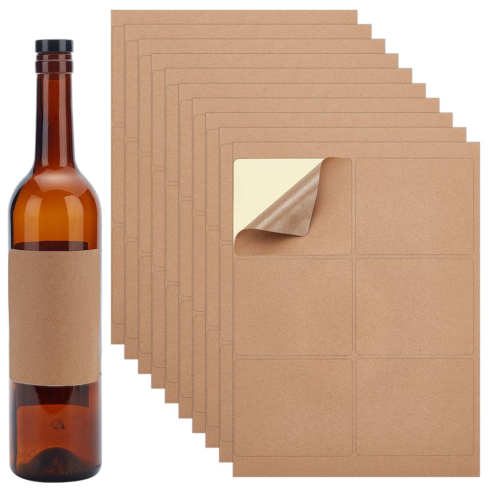 PH PandaHall 120pz Etichette Adesive per Bottiglie di Vino Etichetta per Vino Vuota, Etichetta Adesive Marrone Rettangolari per Bottiglie di Marmellata Lavori Manuali Confezioni Regalo, 10x8.5 cm