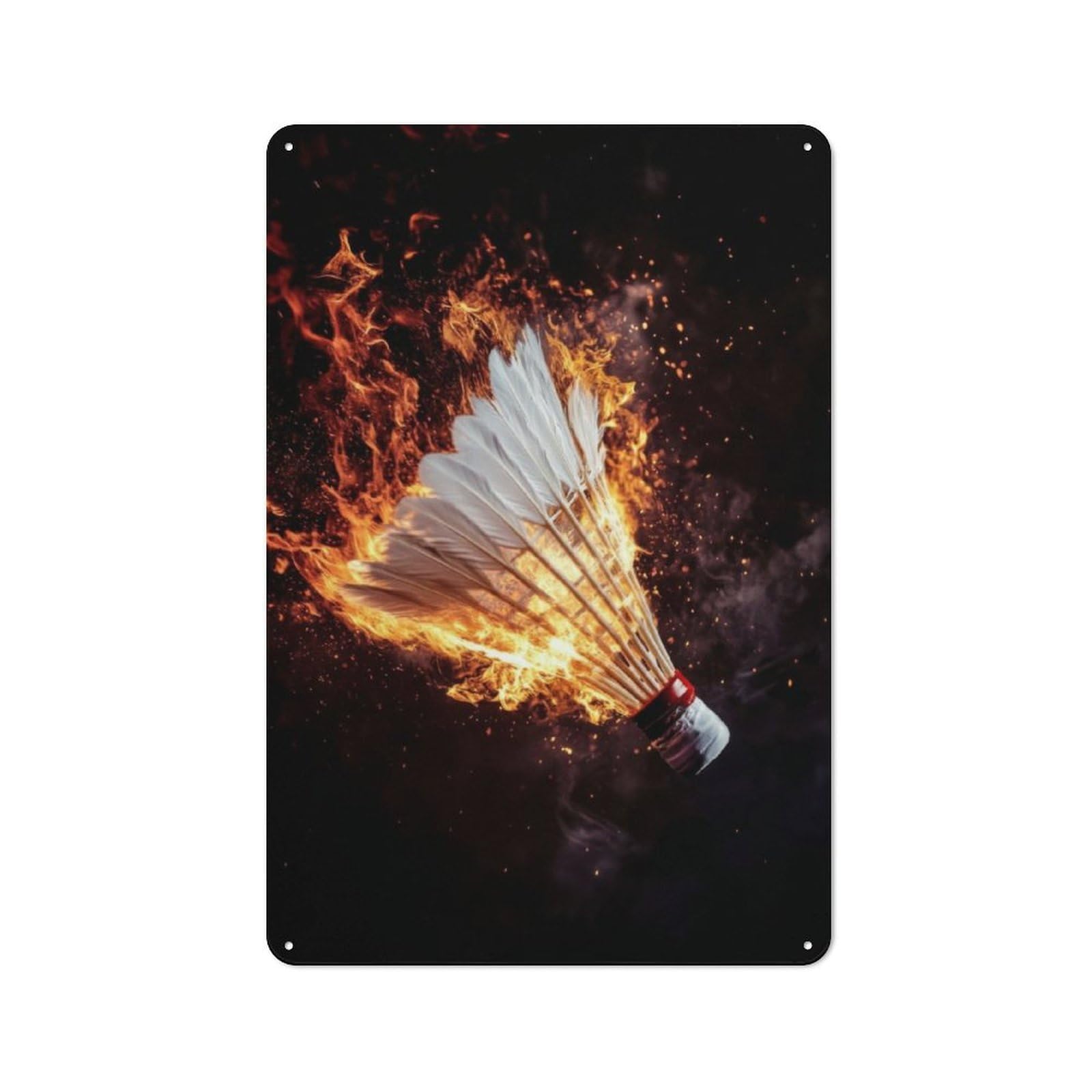 Junmoney Flaming Badminton Shuttlecock Tin Wall Plaque 30X20cm With For Living Room Or Hallway, A Decorative Christmas Gift For Hallway Decor Fans