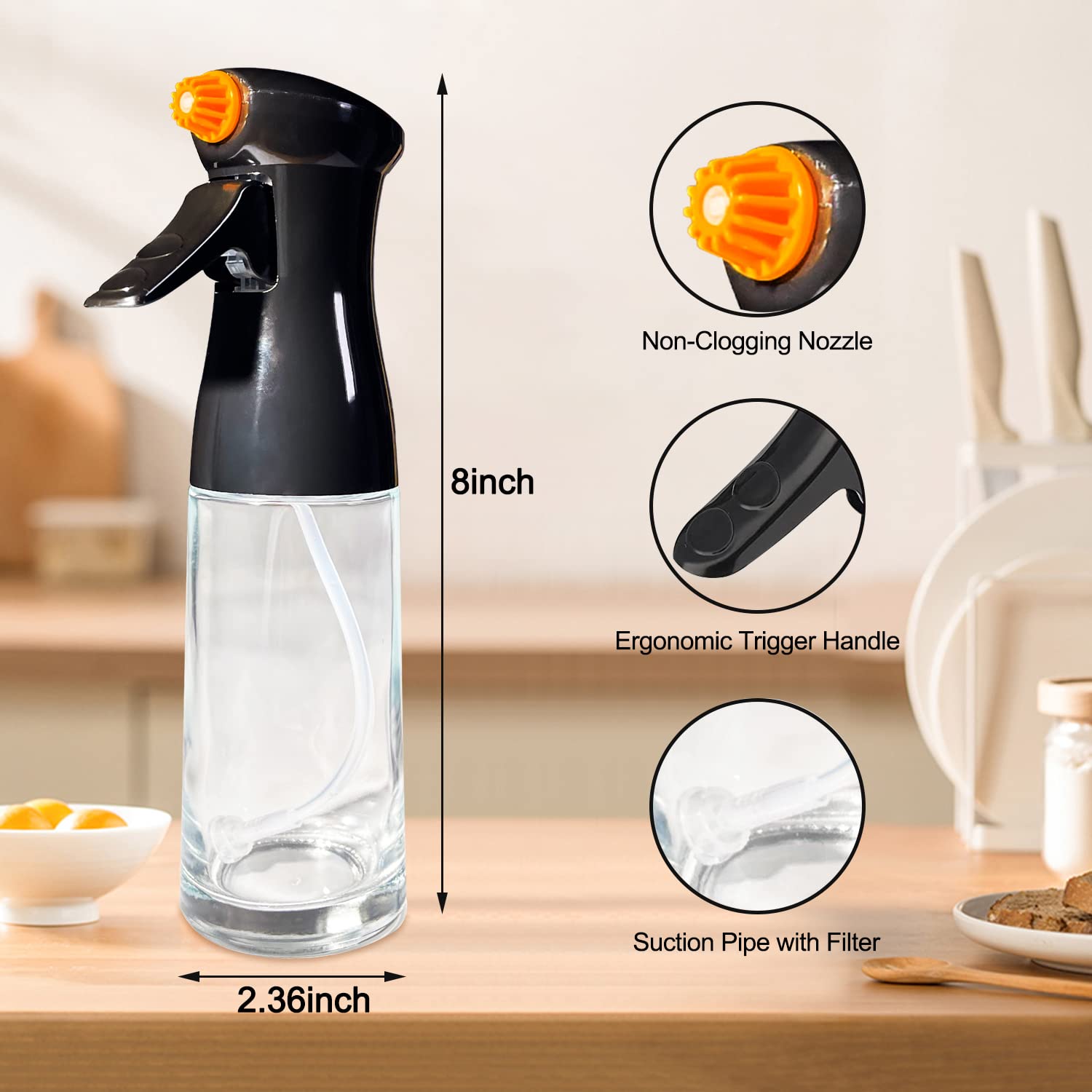 HOMJOY Vaporizzatore In Vetro Per Olio 220 Ml – Nero Trasparente, Per Cucina, Friggitrice Ad Aria E Barbecue