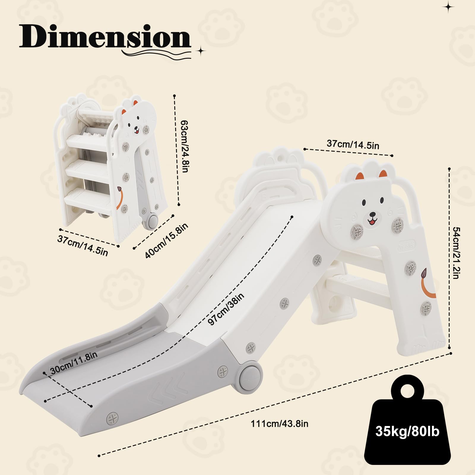 Rutsche für Kinder Faltbar Mit Armlehnen - Baby Slide, Kinderrutsche, Indoor/Outdoor, Grau