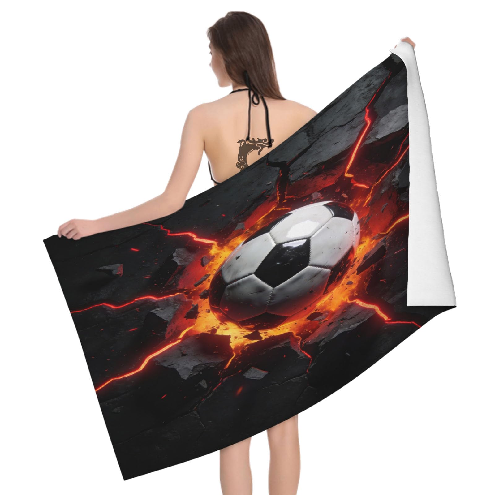 Leichong 3D Football Print Beach Towel Microfiber Soft Quick Dry for Adults, Strength Bath Towel Lightweight Soft Absorbent for Travel Swimming Pool Sports, 75 x 150 cm