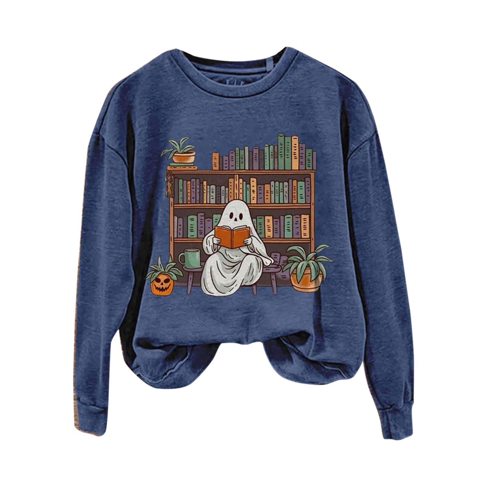 Halloween Costumes For Womens Fall Fashion 2023 Hoodies Witch Book Cute Party Print Crewneck Shirt Trendy Outfits