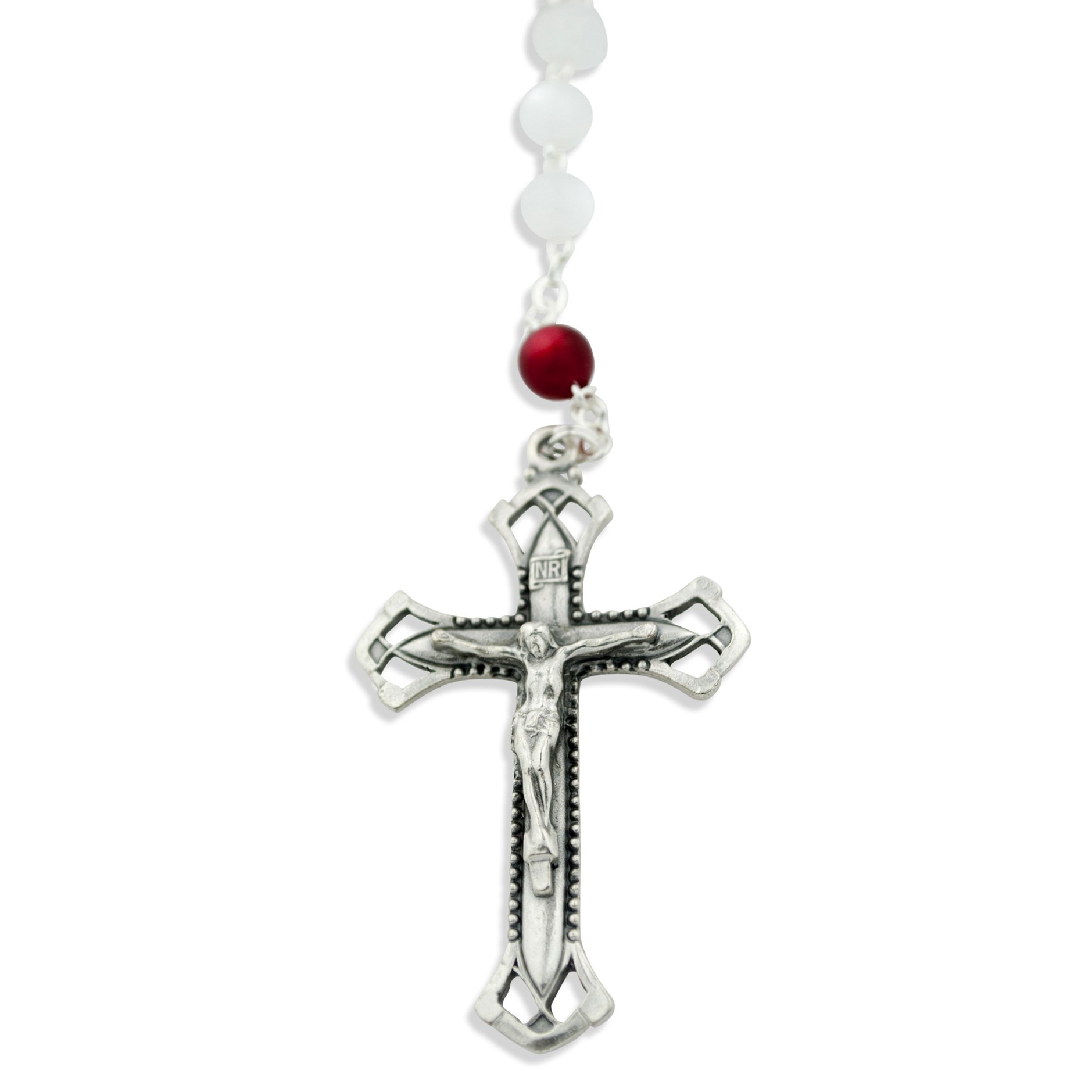 Venerare Catholic Divine Mercy Rosary Chaplet with White and Red Beads