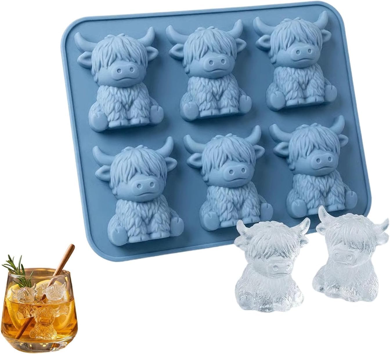 Mini Highland Cow Ice Cube Mold, Cute 3D Silicone Ice Cube Trays with Lid, BPA Free Mold for Chocolate Candy Jelly Drinks Homemade Treats (Highland Cow)