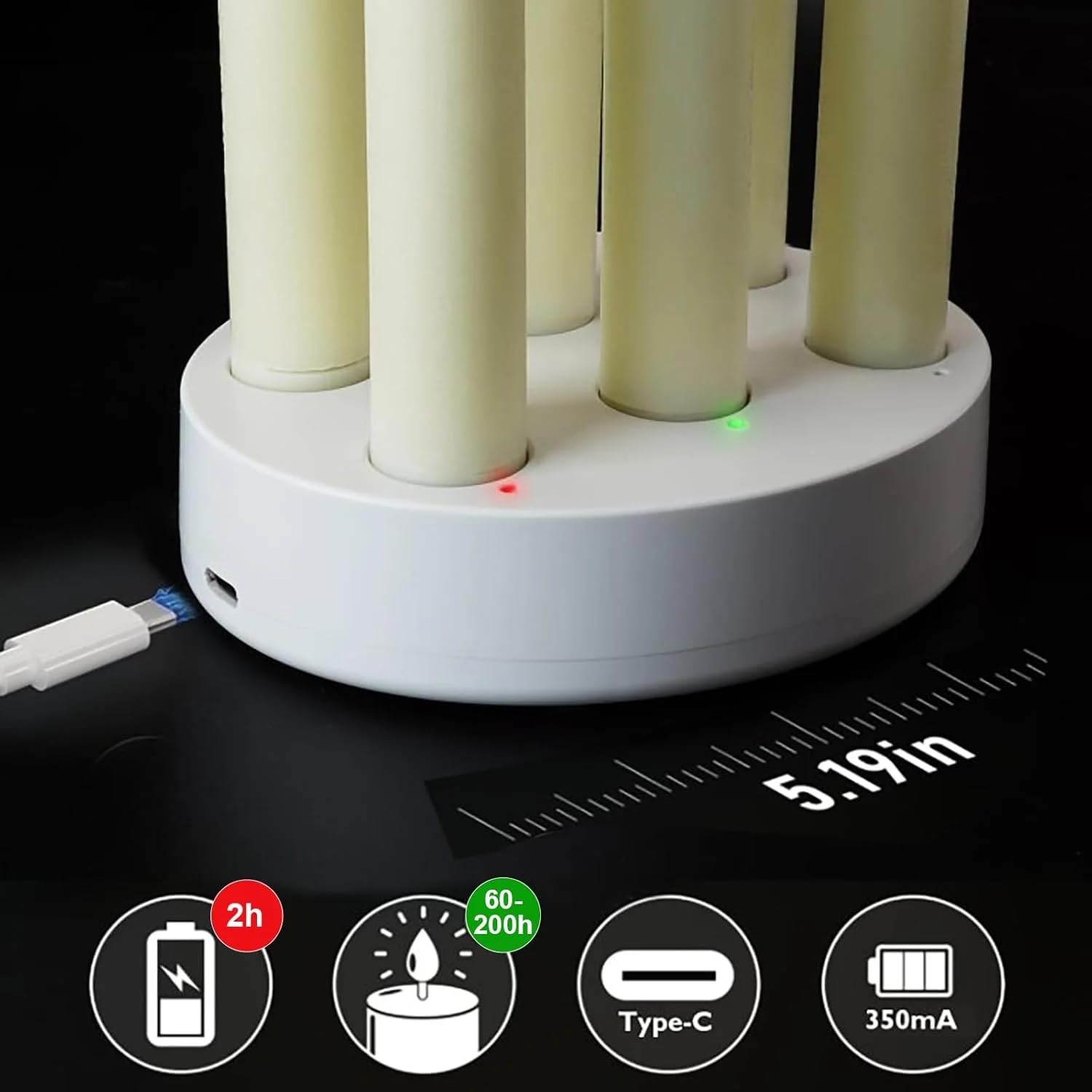 AVEKI Candele coniche ricaricabili senza fiamma, 6 candele LED coniche tremolanti con stazione di ricarica e telecomando, dimmerabili e 4 timer, candela elettronica a pilastro per casa, matrimonio