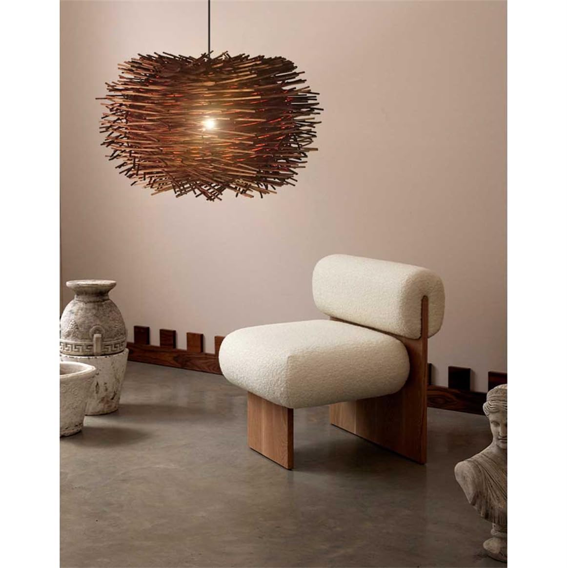 Lampada A Sospensione In Rattan Marrone Con Paralume A Nido D'uccello In Vimini Per Lampadario In Stile Rustico, Lampade A Sospensione In Vimini Wabi-sabi Con Cestino In Rattan