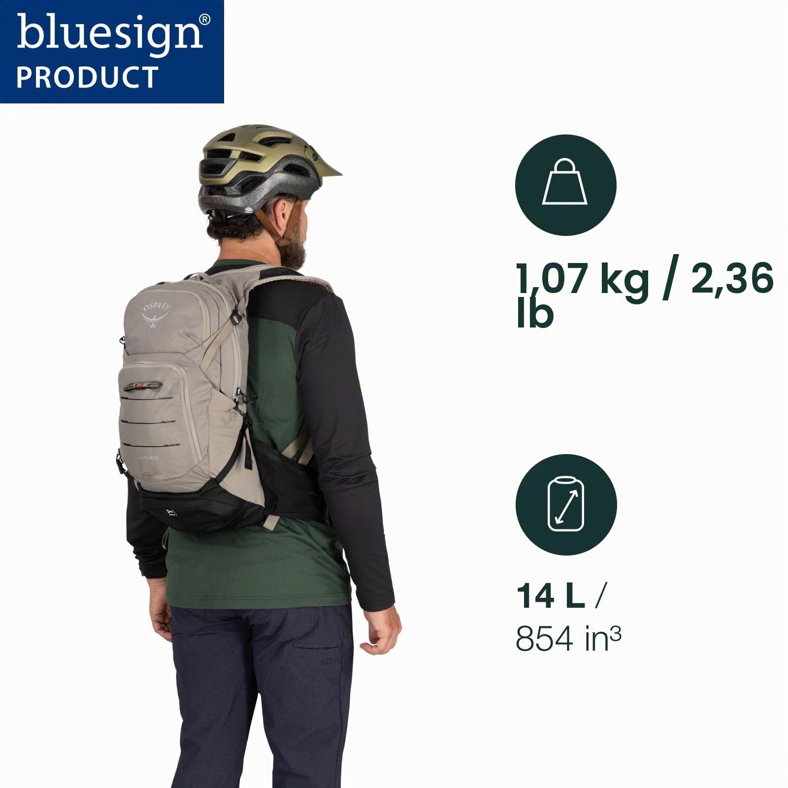 Osprey Raptor 14L Sac à Dos VTT pour Homme avec réservoir hydraulique, Fronton Gris, Taille Unique, Sac à Dos VTT avec réservoir hydraulique