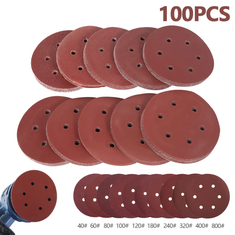 100 Uds. De papel de lija de 150mm y 6 pulgadas, disco de 6 agujeros, hojas de arena, grano 40-800, disco de lijado con gancho y bucle, accesorios para herramientas de papel de arena pulido, estilo B