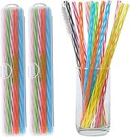 Honest ECO Reusable Plastic Straws 9.5in with Cleaner Brush - 36 Assorted Colors for Milk, Juice, Cocktails & Kids (Kit w/ Travel Boxes)