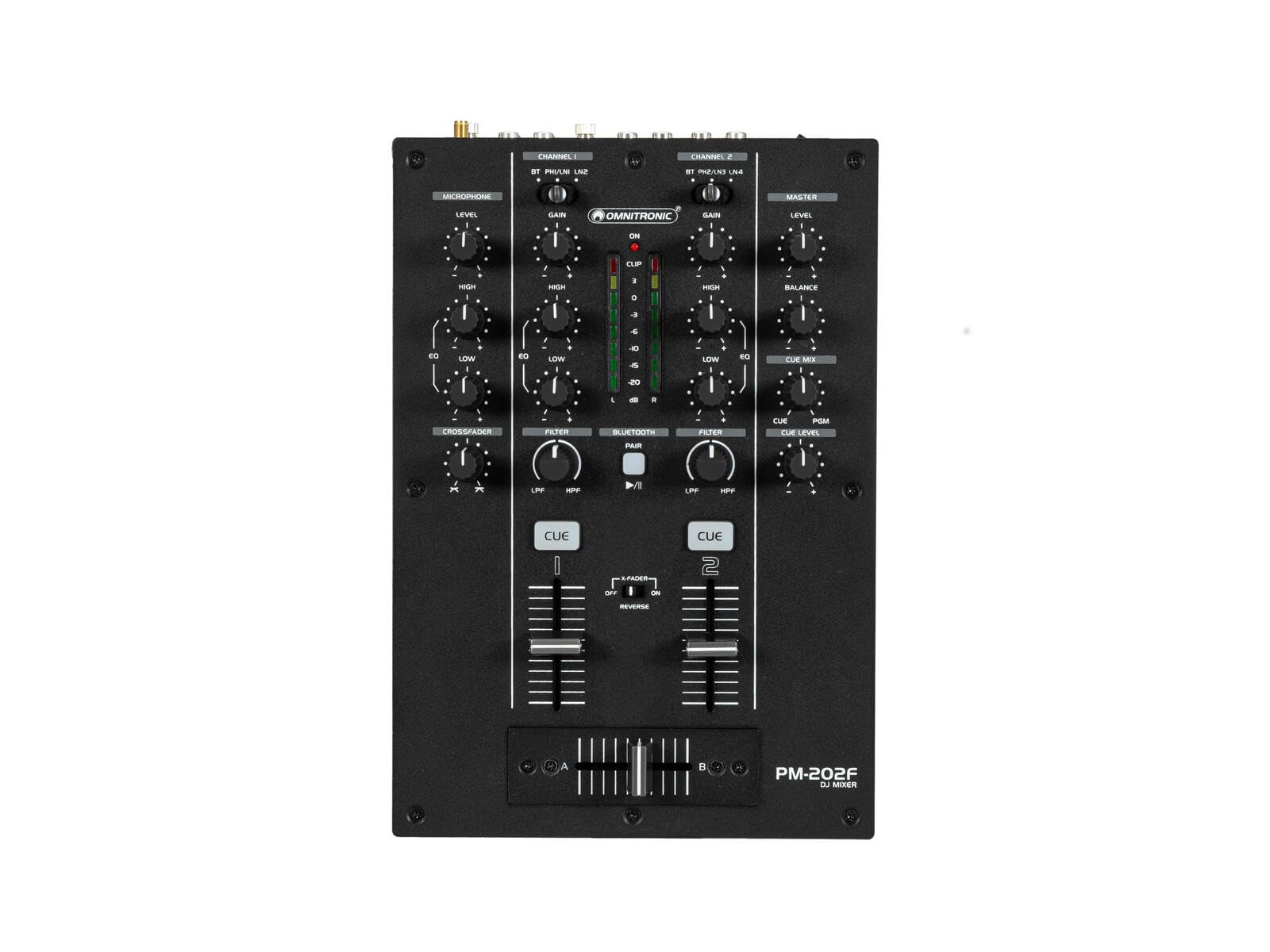 OMNITRONIC PM-202F 2-Kanal-DJ-Mixer mit Filter und Bluetooth | DJ-Mixer mit Bluetooth-Konnektivität und Soundfilter